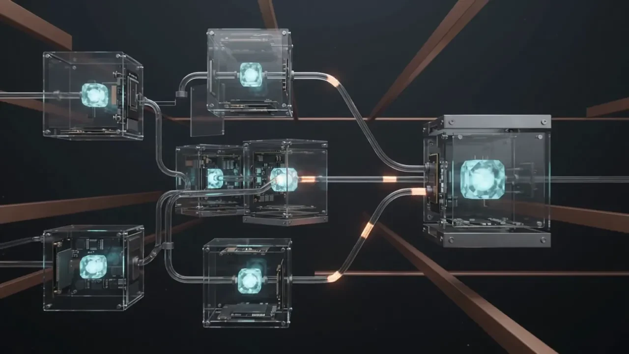 Connected glass modules joined by copper pipes